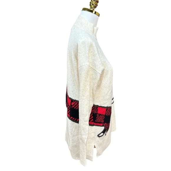 LOFT Womens Ivory Dachshund Buffalo Plaid Mock Neck Sweater Small Dog Graphic - Picture 4 of 8